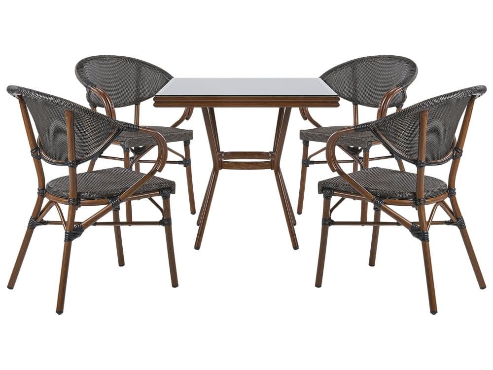 Trädgårdsmöbelset av bord och 4 stolar mörkträ/grå CASPRI
