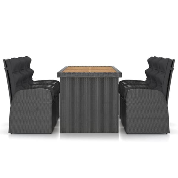 vidaXL udendørs spisebordssæt 7 dele med hynder polyrattan sort