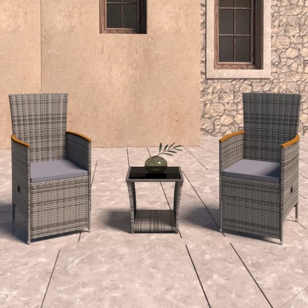 vidaXL loungesæt til haven 3 dele med hynder polyrattan grå