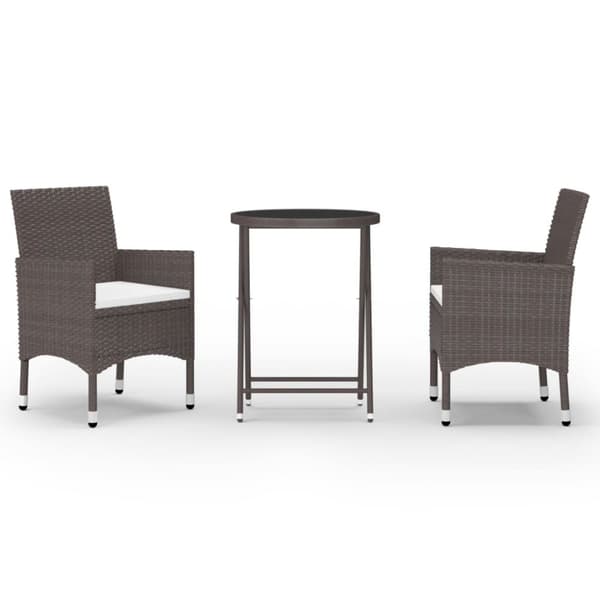 vidaXL Hagebistrosett 3 deler polyrotting og herdet glass brun