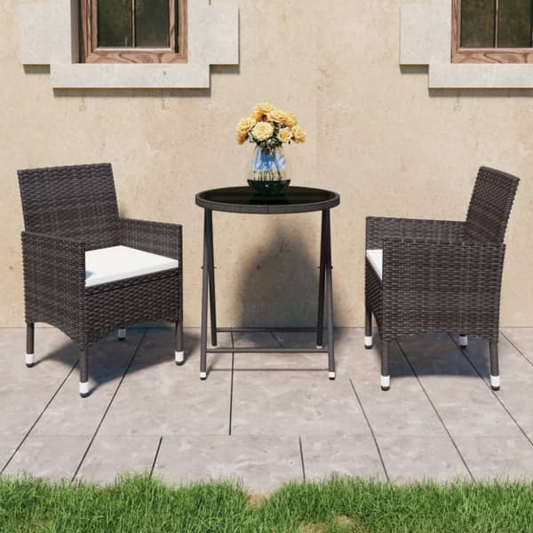vidaXL Hagebistrosett 3 deler polyrotting og herdet glass brun