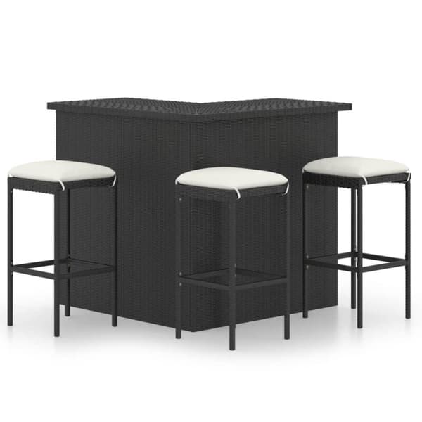 vidaXL havebarsæt 4 dele med hynder polyrattan sort