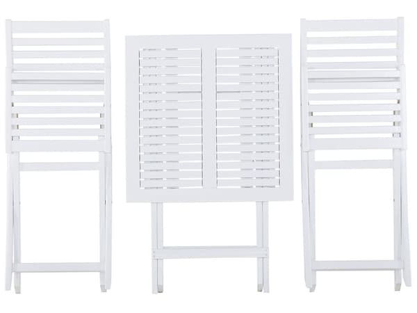 Cafesæt Hvid Akacietræ 60 x 60 x 75 cm Små Klapstole Sammenklappeligt Klapbord til Altan Terrasse Have med Hynder Fold ud Funktion Udendørs