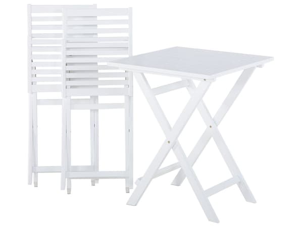 Cafesæt Hvid Akacietræ 60 x 60 x 75 cm Små Klapstole Sammenklappeligt Klapbord til Altan Terrasse Have med Hynder Fold ud Funktion Udendørs