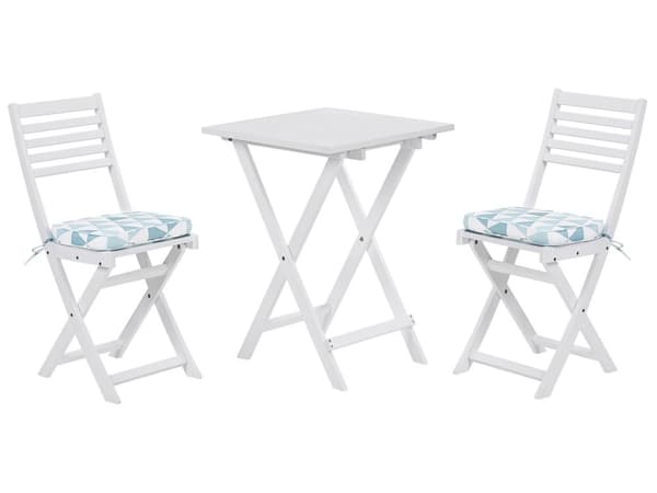 Cafesæt Hvid Akacietræ 60 x 60 x 75 cm Små Klapstole Sammenklappeligt Klapbord til Altan Terrasse Have med Hynder Fold ud Funktion Udendørs
