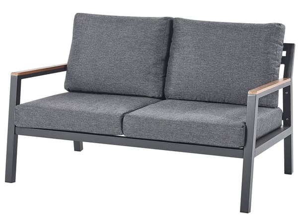 Loungesæt Sort Grå Aluminium og Stof 4 personers Dekorative Udendørs Sofa Lænestole Armlæn med Træplast Sofabord til Terrasse Haven