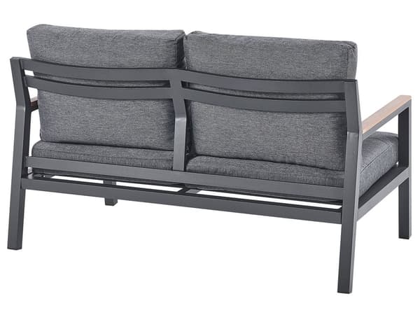 Loungesæt Sort Grå Aluminium og Stof 4 personers Dekorative Udendørs Sofa Lænestole Armlæn med Træplast Sofabord til Terrasse Haven