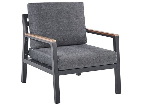 Loungesæt Sort Grå Aluminium og Stof 4 personers Dekorative Udendørs Sofa Lænestole Armlæn med Træplast Sofabord til Terrasse Haven