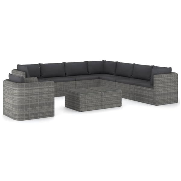 vidaXL loungesæt til haven 9 dele med hynder polyrattan grå