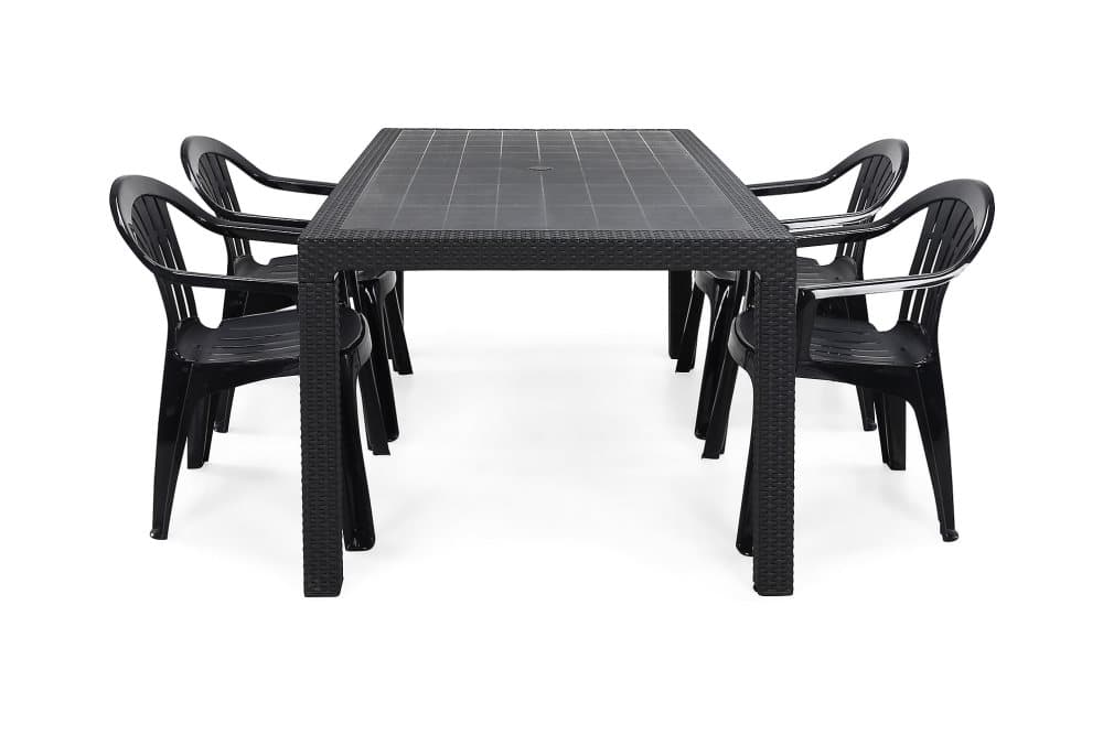 MELODY Bord 160 + 4 CUBA Plasttstol Grå