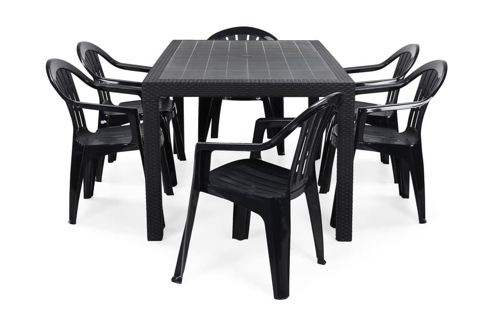 MELODY Bord 160 + 6 CUBA Plasttstol Grå