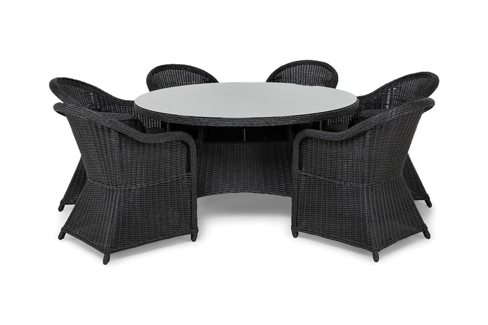 MARCUS Bord 140 Rund + 6 Light Fåtöljer m Dyna Svart