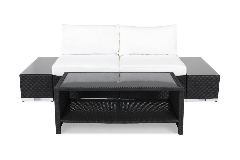 BAHAMAS Loungesoffa 2-sits + Bord Hylla + 2 Sidobord Svart