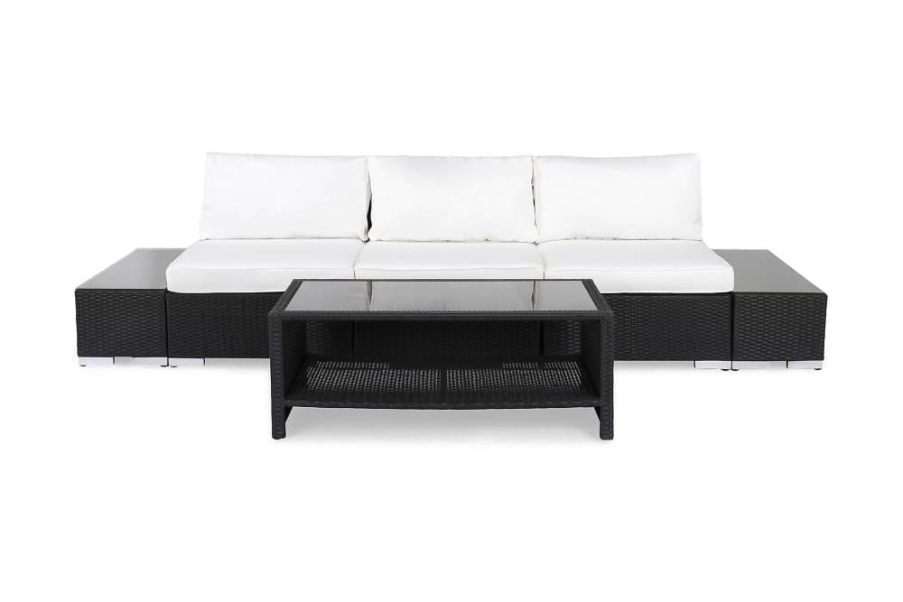 BAHAMAS Loungesoffa 3-sits + Bord Hylla + 2 Sidobord Svart