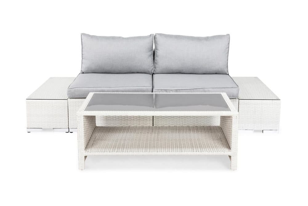 BAHAMAS Loungesoffa 2-sits + Bord Hylla + 2 Sidobord Vit