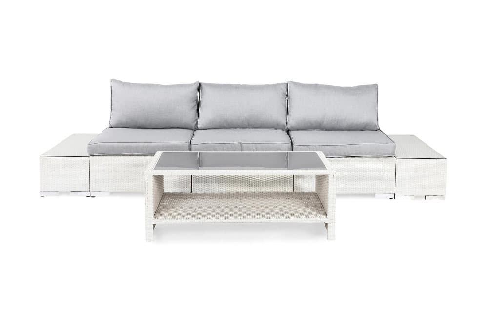 BAHAMAS Loungesoffa 3-sits + Bord Hylla + 2 Sidobord Vit