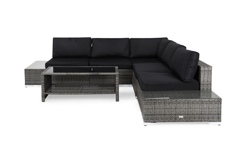 BAHAMAS Loungegrupp Medium + Bord Hylla + 2 Sidobord Grå