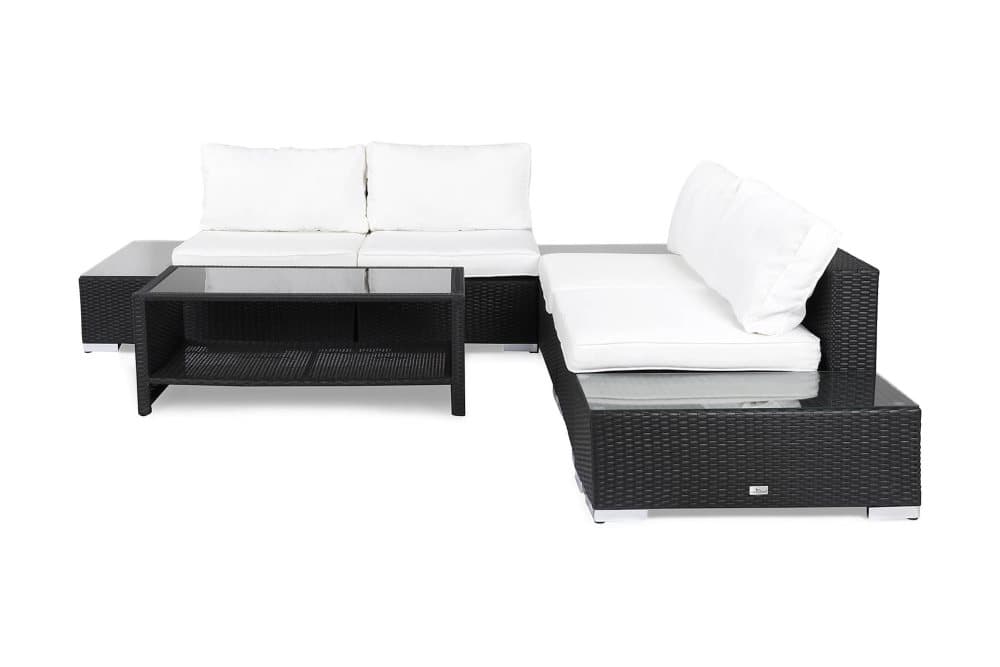BAHAMAS Loungegrupp Medium + Bord Hylla + 2 Sidobord Svart