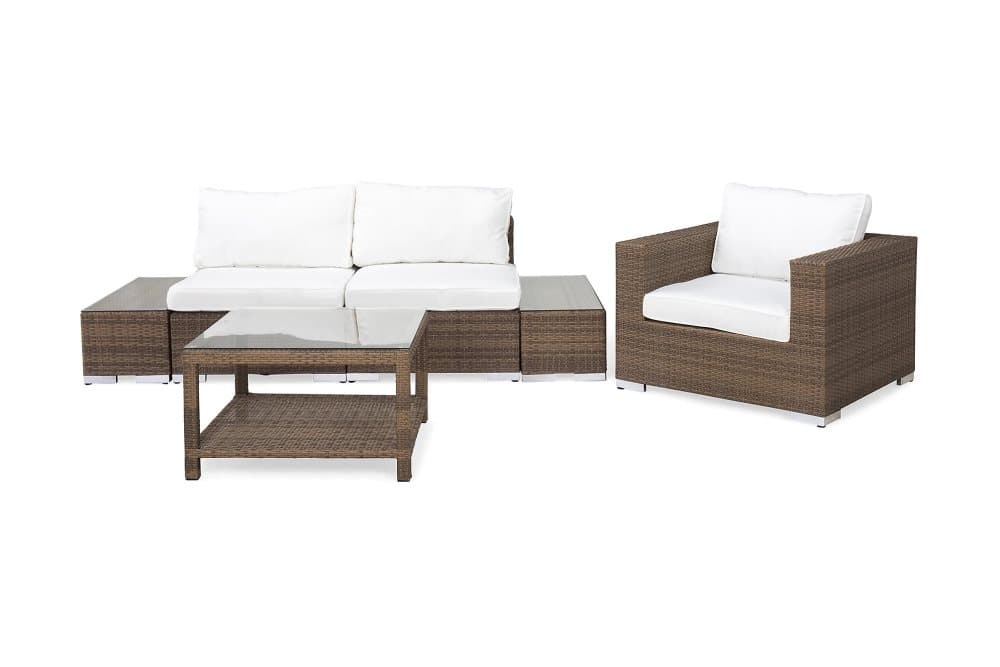 BAHAMAS Loungesoffa 2-sits + 3 Bord + Fåtölj Sand