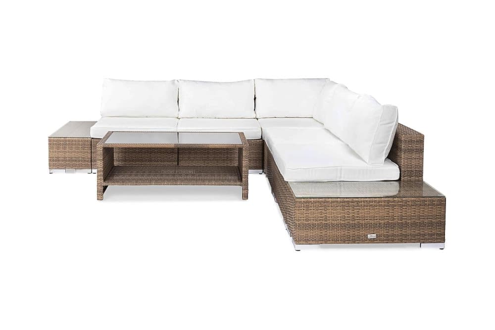 BAHAMAS Loungegrupp Medium + Bord Hylla + 2 Sidobord Sand
