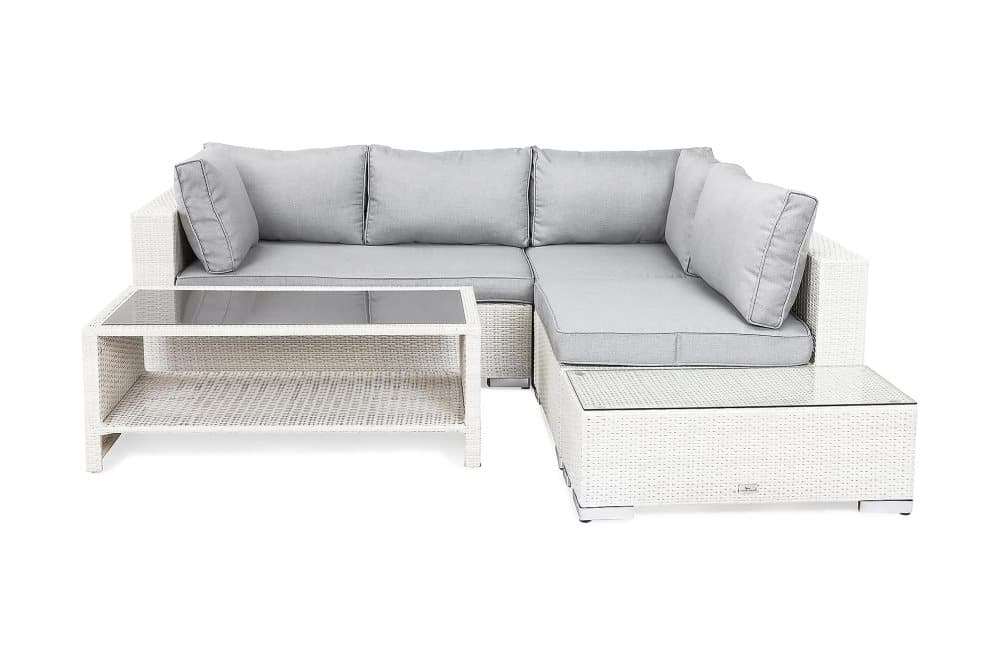 BAHAMAS Loungegrupp Small + Bord Hylla + Sidobord Vit