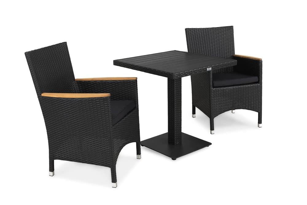 BAHAMAS Bord 70 Svart+2 THOR LYX Fåtölj Svart/Teak+Dyna Grå