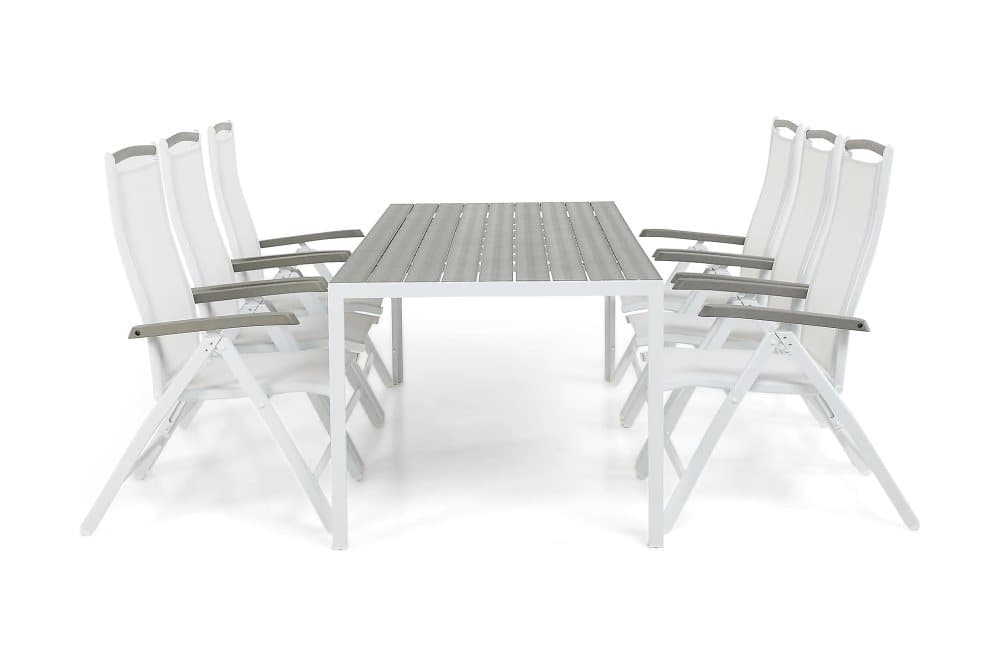 TUNIS Bord 205 Vit/Grå + 6 MONACO Stol Vit
