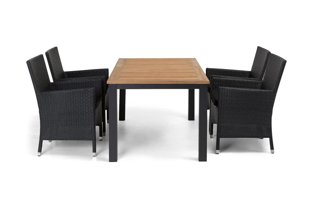LAS VEGAS Bord 152-210 Svart/Teak + 4 Thor Fåtölj Svart