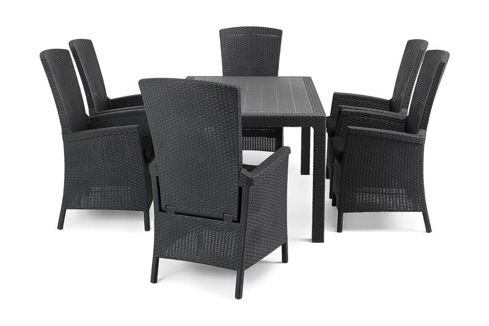 MELODY Bord 160 Antracit + 6 VERMONT Fåtölj Svart