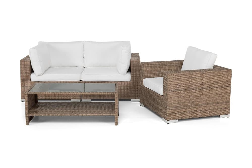 BAHAMAS Loungesoffa 2-sits + Bord Hylla + Fåtölj Sand