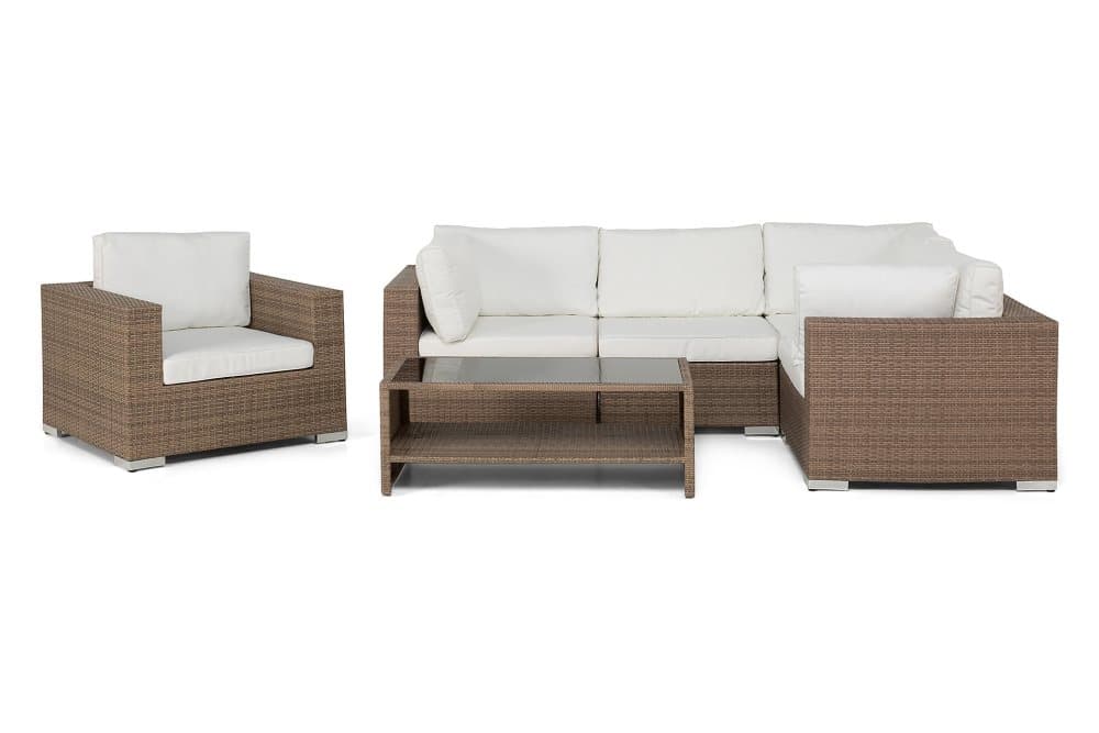 BAHAMAS Loungegrupp Small + Bord Hylla + Fåtölj Sand