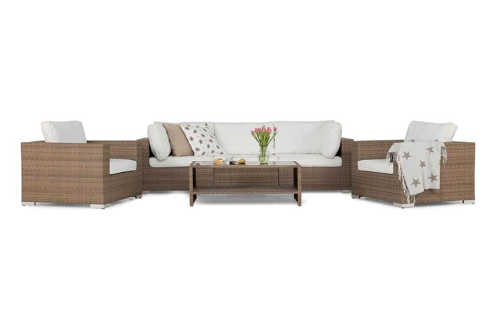 BAHAMAS Loungesoffa 3-sits + Bord Hylla + 2 Fåtöljer Sand