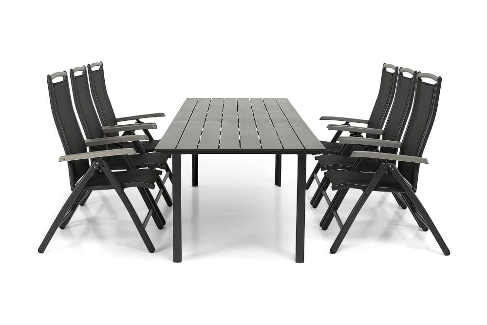 TUNIS Bord 220-280x90 Svart + 6 MONACO LYX Stol Svart/Grå