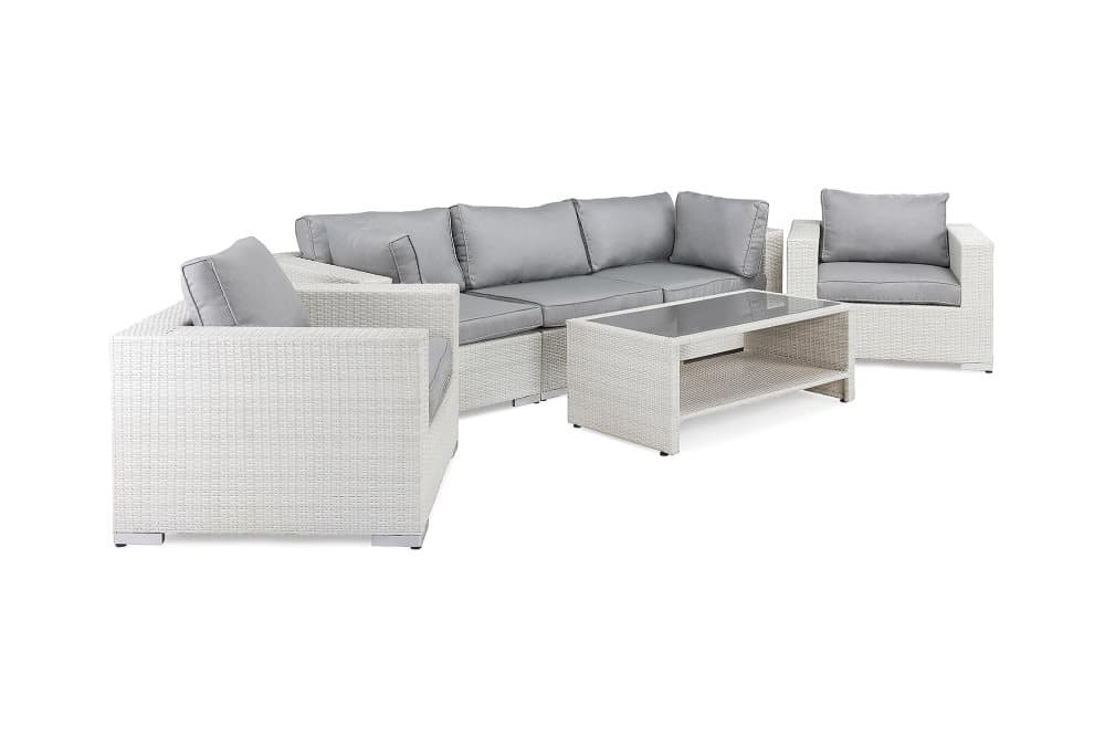 BAHAMAS Loungesoffa 3-sits + Bord Hylla + 2 Fåtöljer Vit