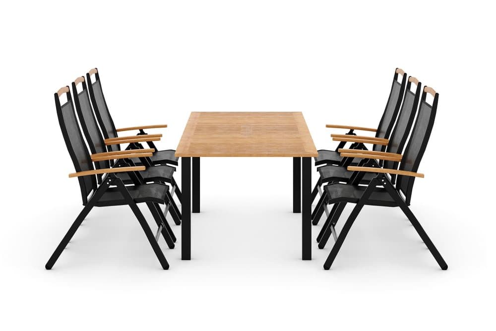REDDING Bord 152/210 + 6 fåtöljer Lyx Svart/Teak