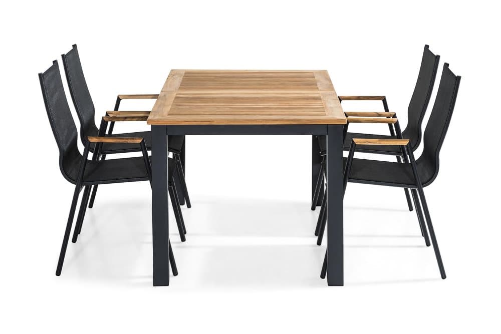 LAS VEGAS Bord 152-210x90 Svart + 4 Stoler Teak