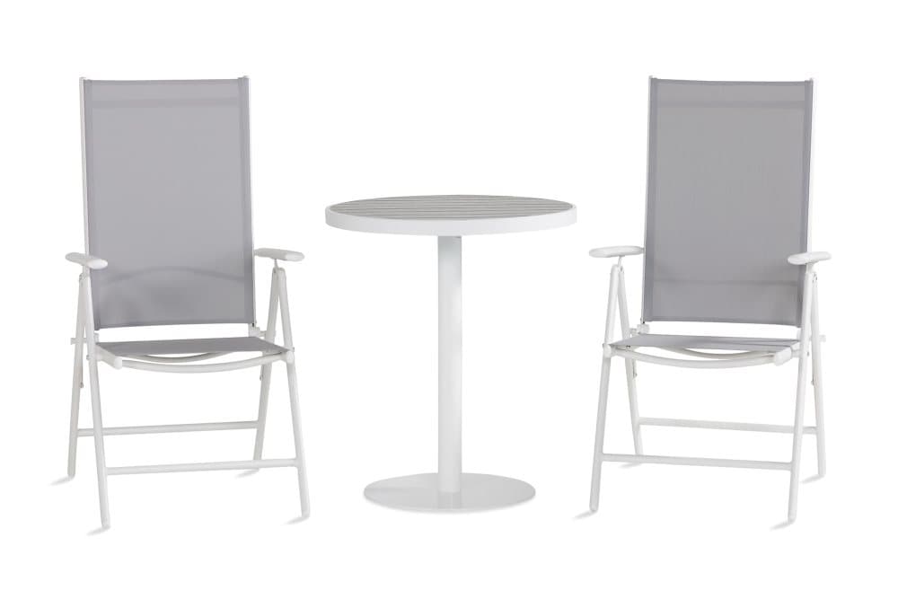 TUNIS Caféset 70x70 Vit/Grå + 2 MAGGIE Stol Vit/Grå