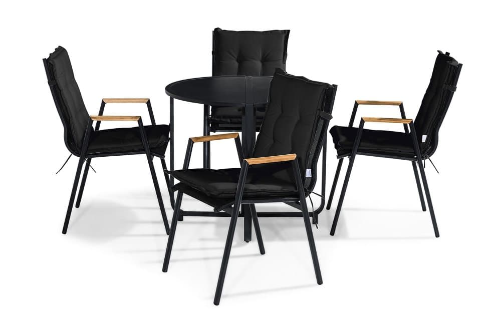 FLIPPY Bord 90 Runt Svart + 4 LAS VEGAS Stol Teak Dyna Svart