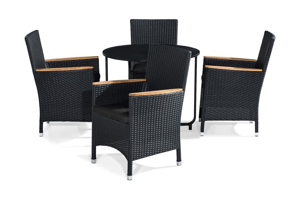 FLIPPY Bord 90 Runt Svart+4 THOR LYX Fåtölj Teak Dyna Svart