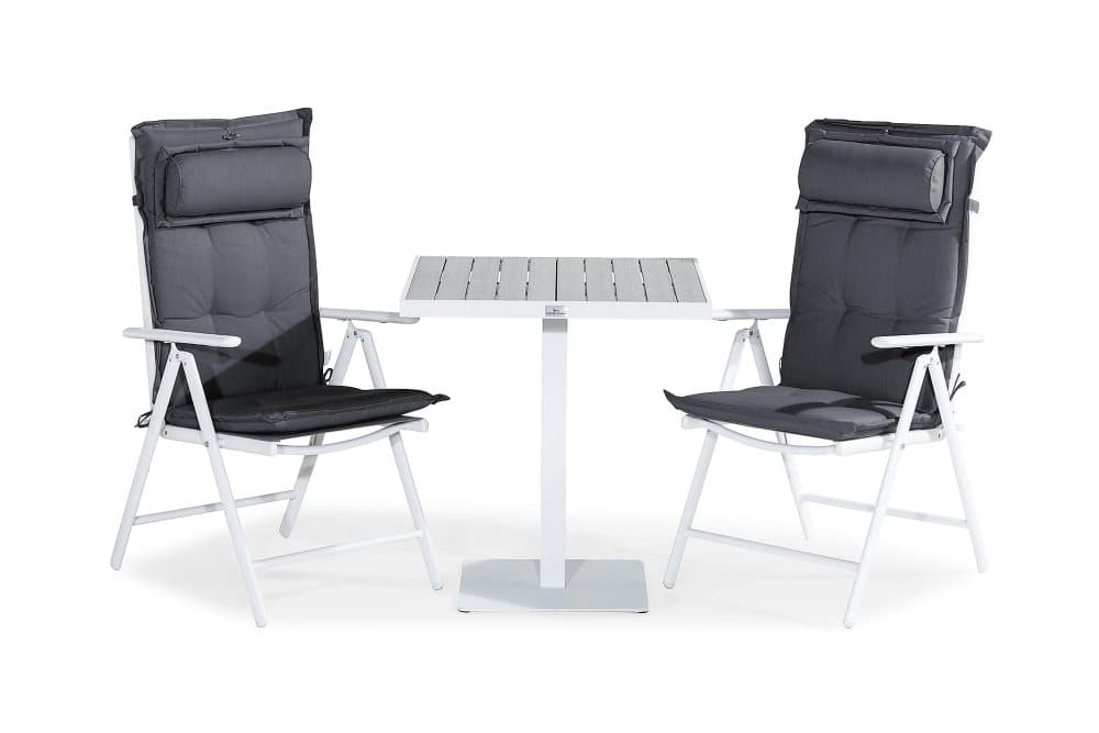 TUNIS Caféset 70x70 Vit/Grå + 2 MAGGIE Stol Vit/Grå Dyna Grå