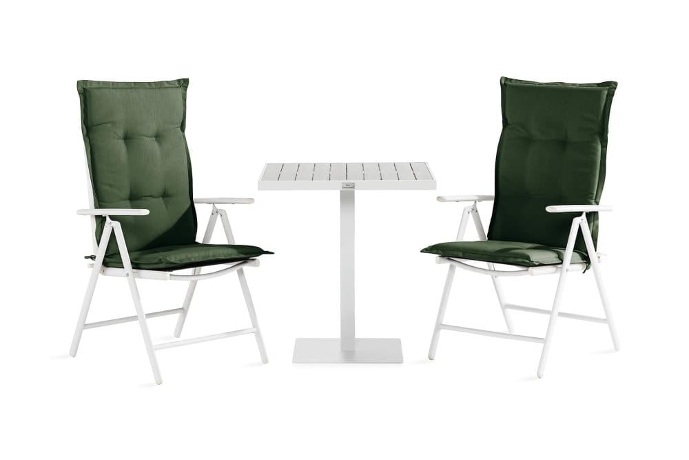 TUNIS Cafébord 70 Vit/Grå+2 MAGGIE Stol Vit/Grå m Dyna Grön