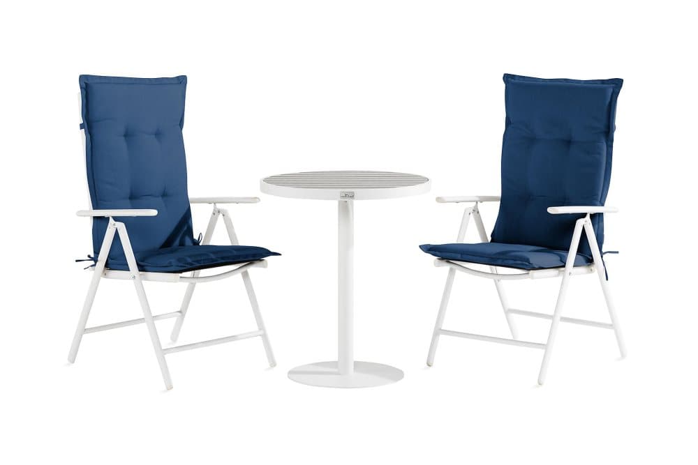 TUNIS Caféset 70x70 Vit/Grå + 2 MAGGIE Stol m Dyna Blå