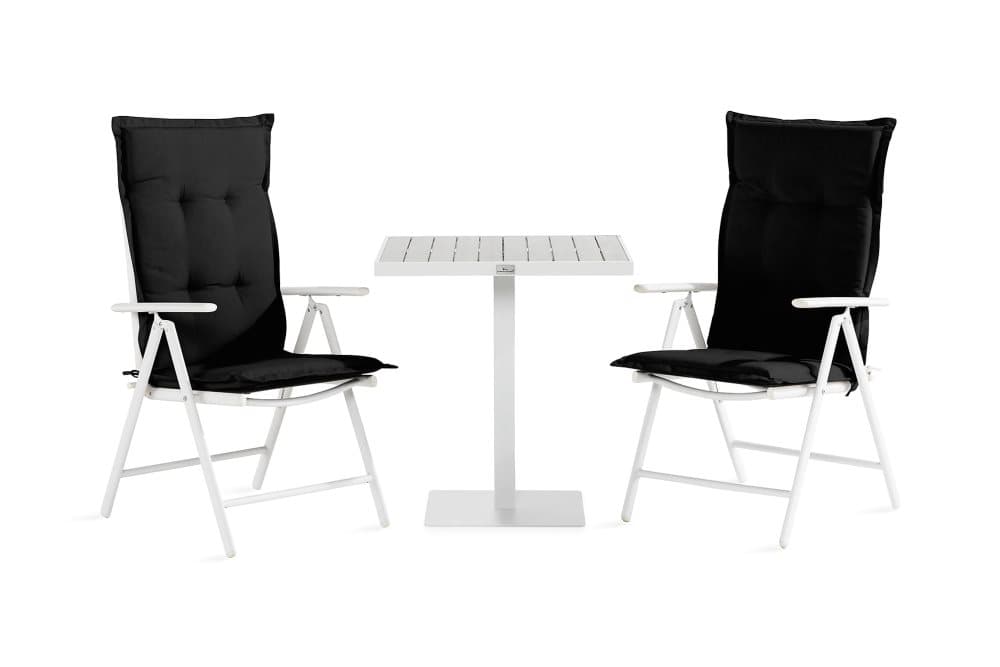 TUNIS Cafébord 70 Vit/Grå+2 MAGGIE Stol Vit/Grå m Dyna Svart