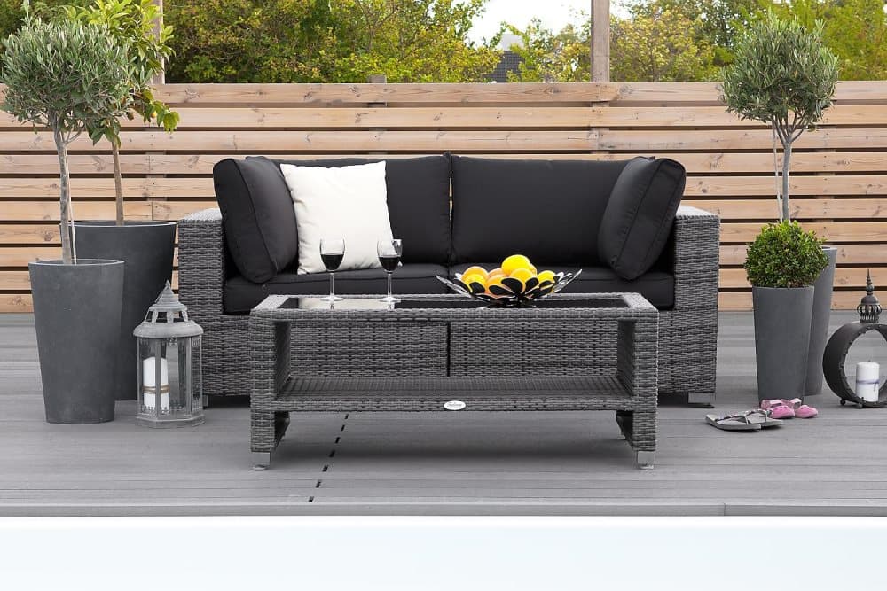 BAHAMAS Loungesoffa 2-sits + Bord Hylla Grå