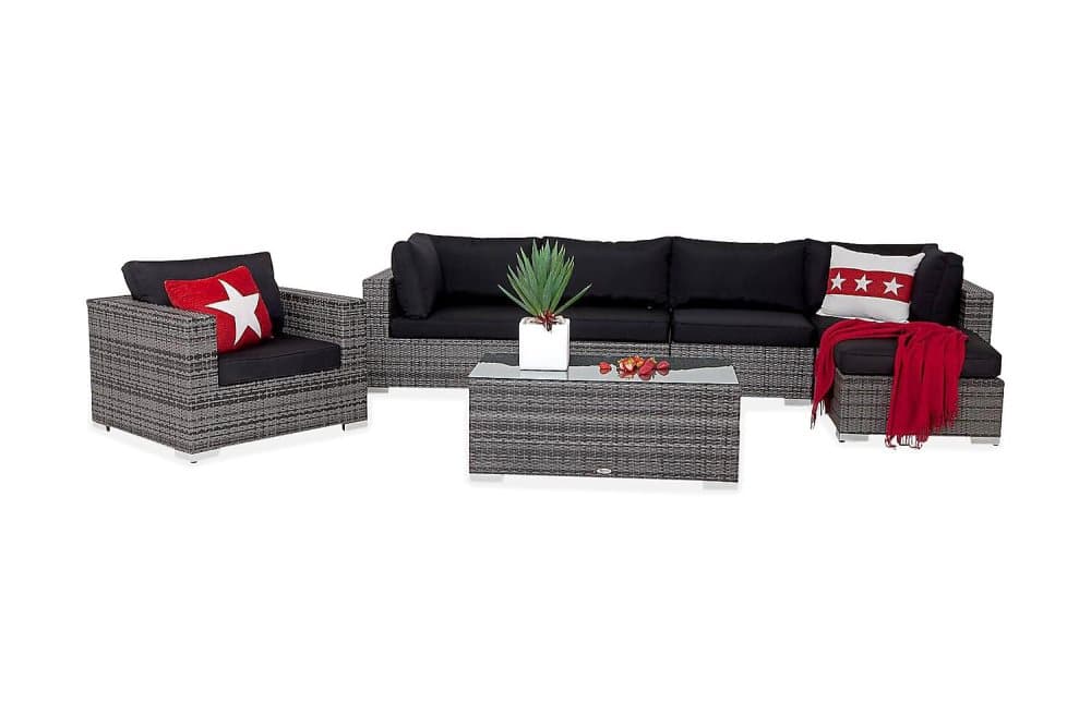 BAHAMAS Loungegrupp Medium + Bord + Divan + Fåtölj Grå