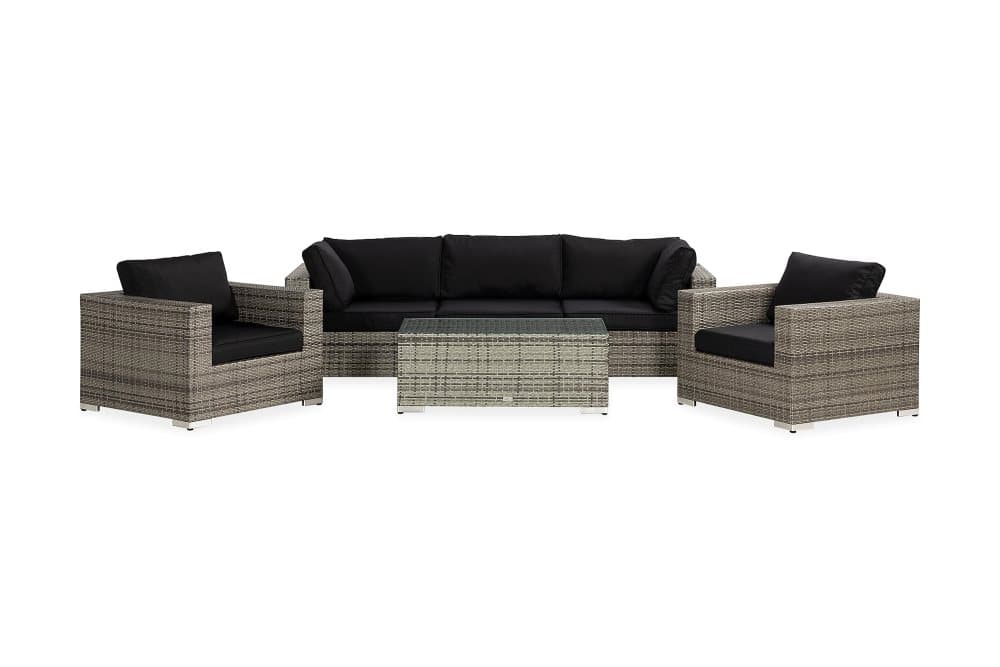 BAHAMAS Loungesoffa 3-sits + Bord + 2 Fåtöljer Grå