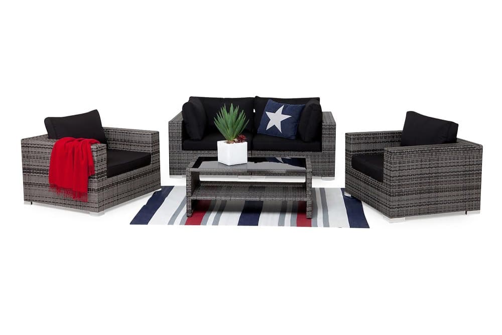 BAHAMAS Loungesoffa 2-sits + Bord Hylla + 2 Fåtöljer Grå