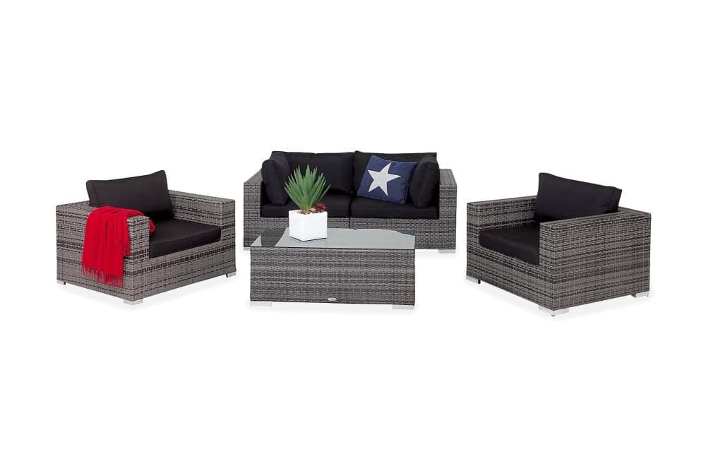 BAHAMAS Loungesoffa 2-sits + Bord + 2 Fåtöljer Grå