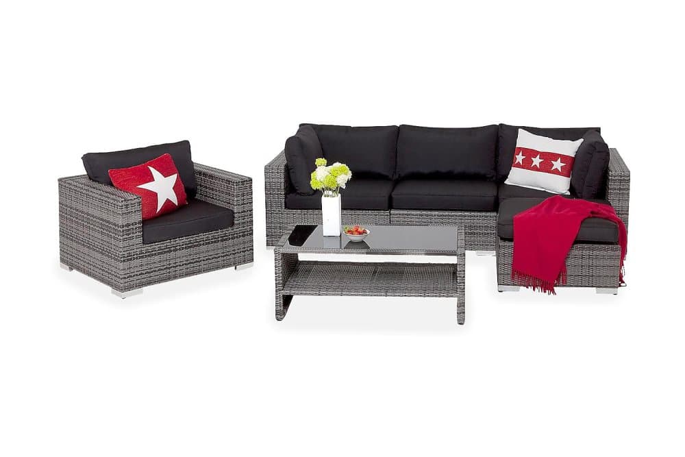 BAHAMAS Loungegrupp Small + Bord Hylla + Fåtölj Grå