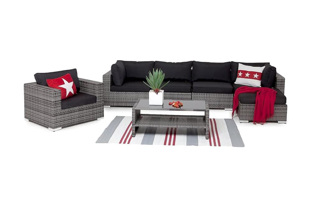 BAHAMAS Loungegrupp Medium + Bord Hylla + Fåtölj Grå